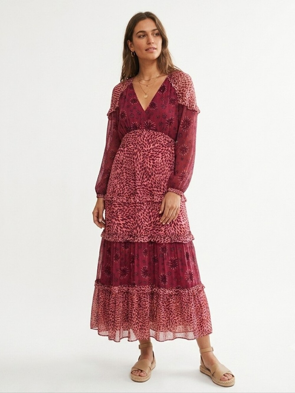 ba&sh Gypsie Boho Ryffle Tier Midi Dress